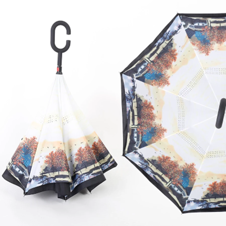 Large Umbrella Reverse Folding Rain Women Art Double Layer Inverted Unbrella Corporation Gift Men Cute Van Gogh Paraplu | Дом и сад