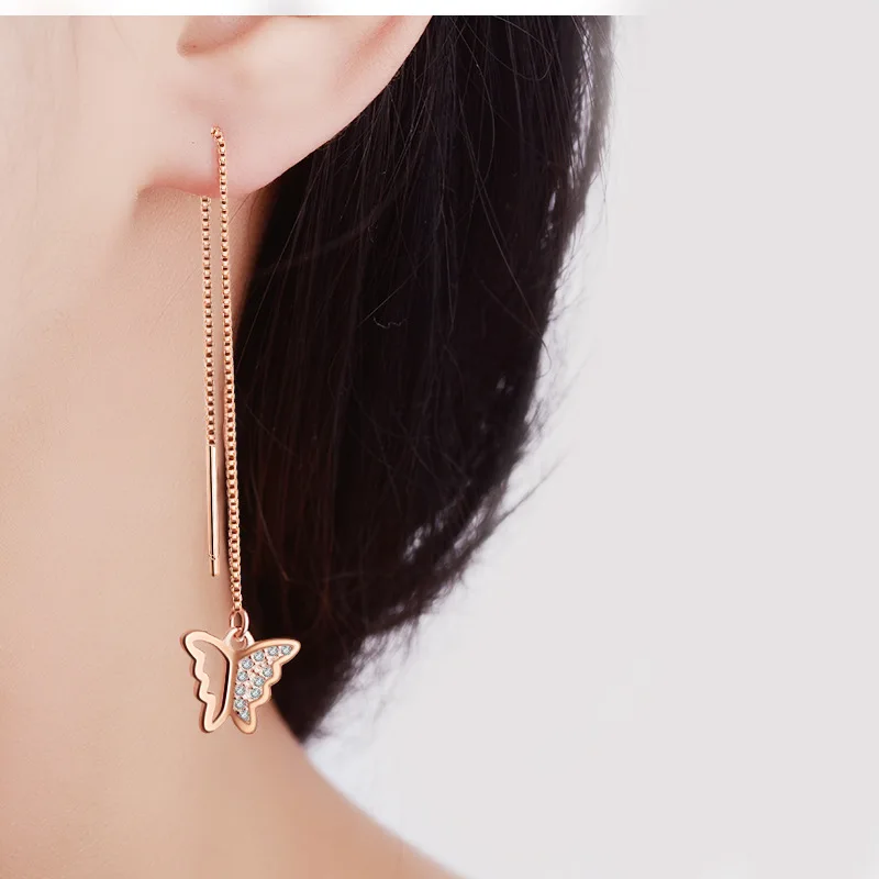 Женские длинные серьги-подвески из серебра 925 пробы с фианитом | Серьги-подвески