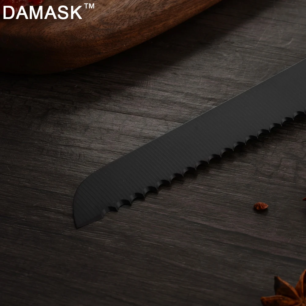 DAMASK 3Cr13Mov набор ножей из нержавеющей стали Santoku Универсальный черный нож