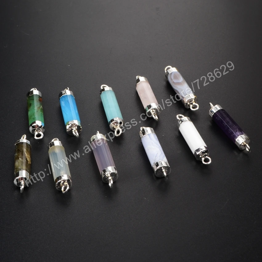 925 Посеребренная Столбчатых Цилиндра Природные Мульти вид Камни Аметист Нефрита