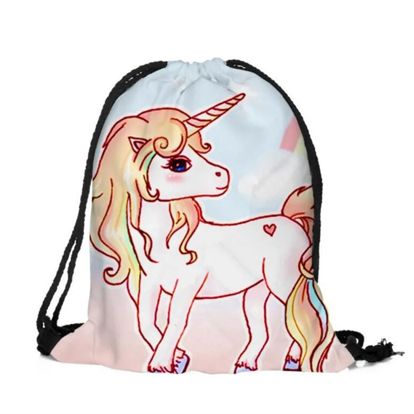 M448 3D цифровая печать мультфильм Единорог сумка Drawstring Рюкзак Monolayer тонкая секция