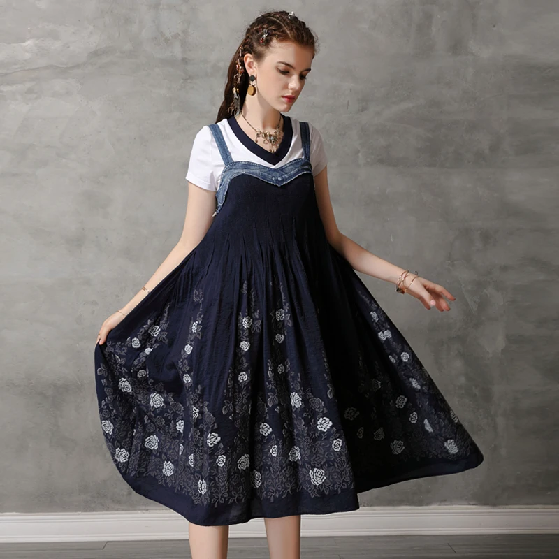 

Винтажное летнее платье с цветочным рисунком 2019, женские платья с вышивкой в стиле пэчворк, плиссированное розовое Черное женское платье-ко...