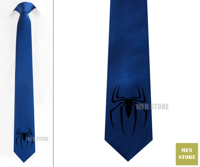 Blue tie Black logo Герой Паук Символ Мужской Жаккардовый тканый тонкий узкий 2," галстук 6 см Галстук Свадебная вечеринка галстук для жениха запонки LK017M - Цвет: Blue tie Black logo