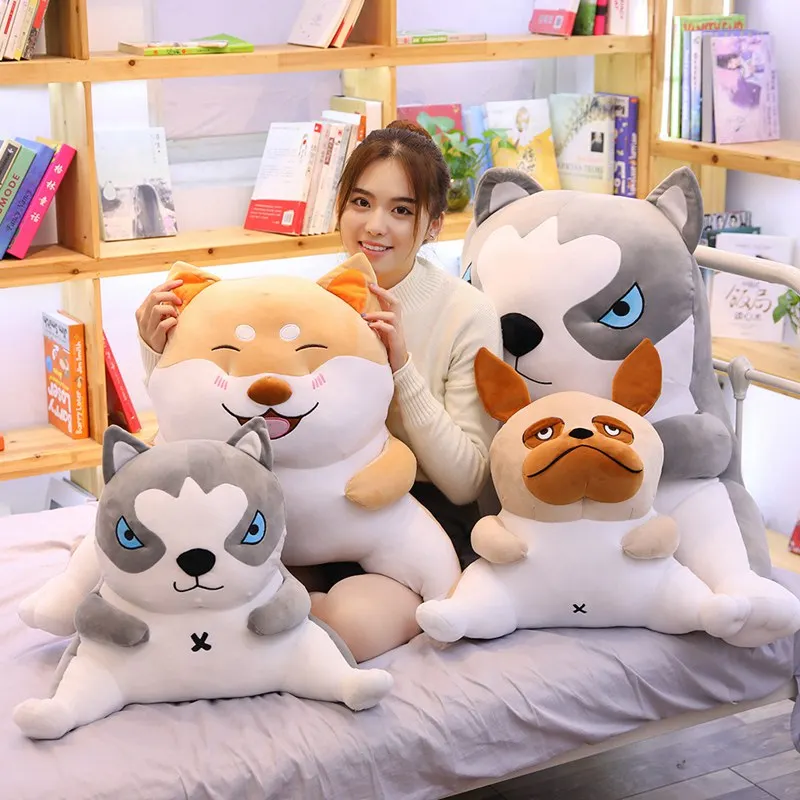 

60cm/75cm Soft Husky&Shiba inu&Pug Plush Pillow Cute Cartoon Animal Dog Stuffed Doll Bed Sofa Pillow Cushion Toys Friends Gifts