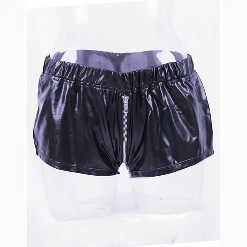 Male Sexy Leather Erotic Fashion Style Underwear High Quality Comfortable Zipper Men Boxer Shorts Vinyl Panties XL-XXXL