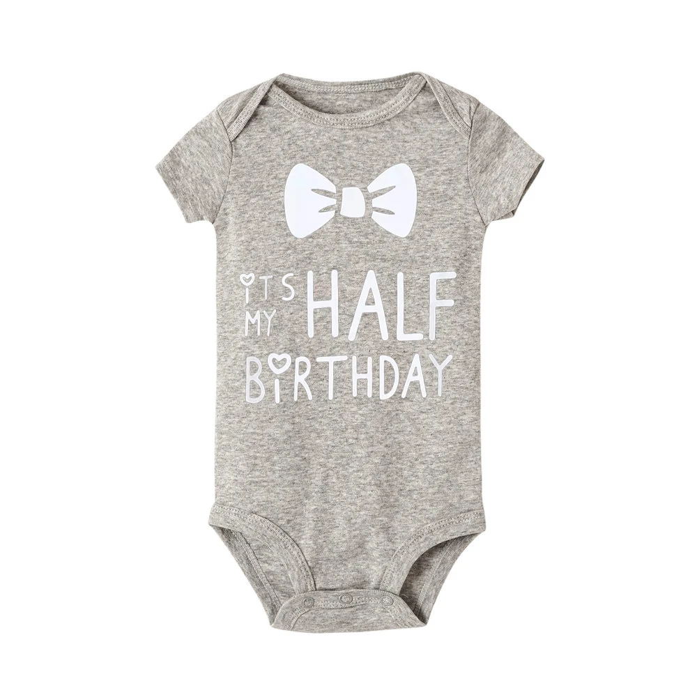R394-SRPGY- Боди для малышей с надписью «It Is My Half Birthday», белый комбинезон для детей, подарок на первый день рождения, летняя одежда для малышей - Color: R394-SRPGY-