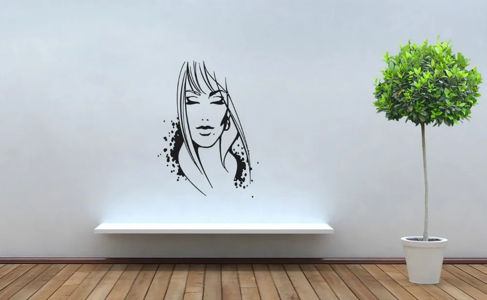 Парикмахерская виниловая наклейка на стену красивая девушка лицо волос спа