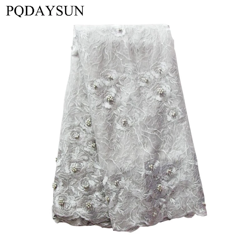 African Lace Fabric High Quality Beads Embroidery Nigerian Tulle Mesh 5 yards for Wedding Party |