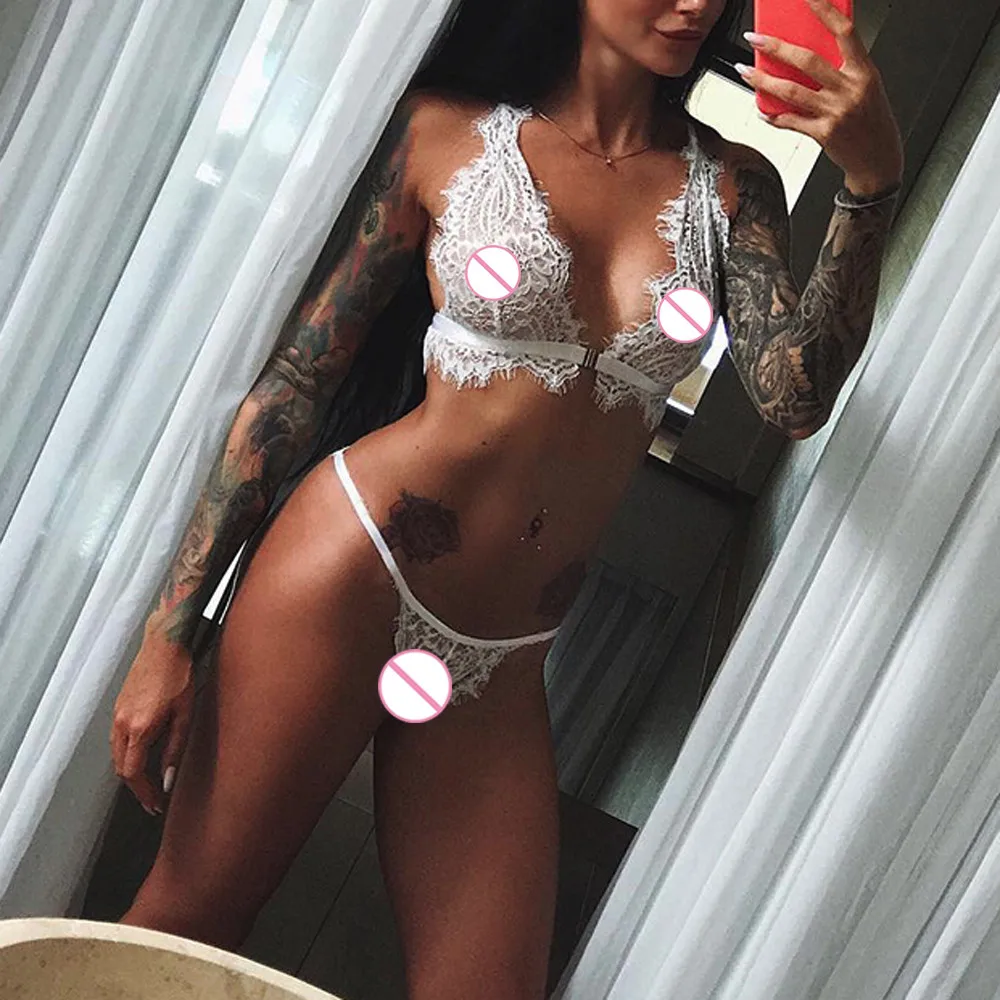 Модные женские сексуальные ресницы кружева Babydoll нижнее белье стринги набор