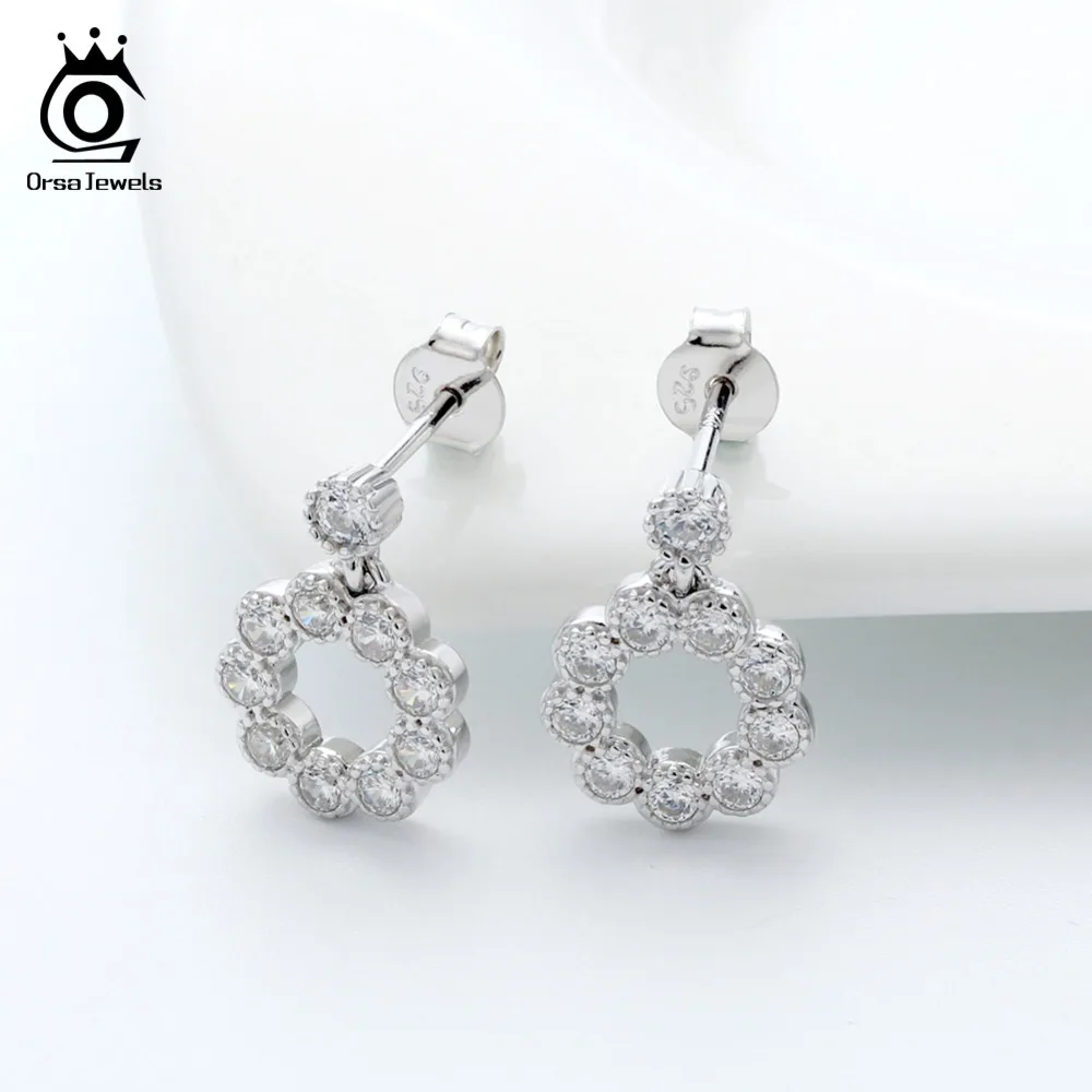 ORSA JEWELS, серьги-гвоздики из натуральной 925 пробы, серебряные, для девушек, круглые, выдолбленные, AAA, ослепительные, для женщин, Brinco, серебряные, вечерние, ювелирные изделия, SE111