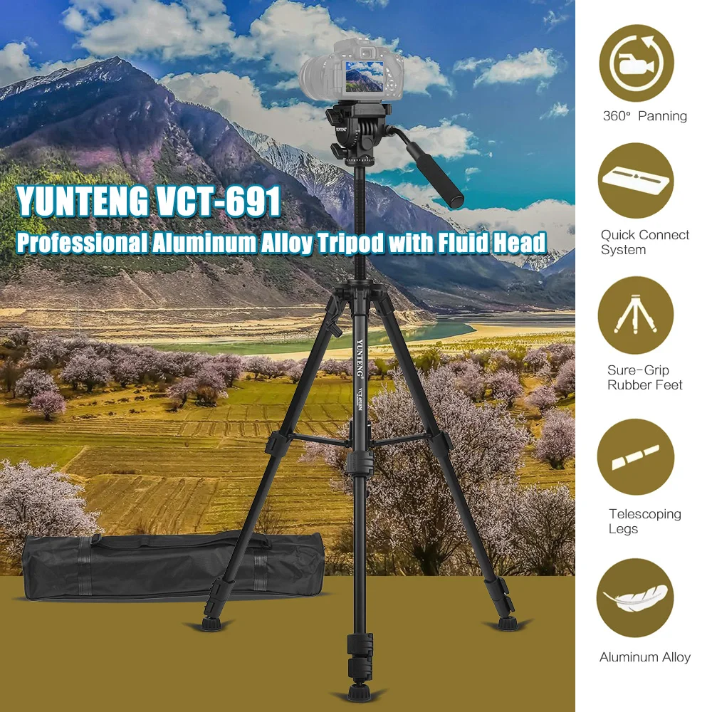 YUNTENG VCT 691 Профессиональный портативный алюминиевый видео штатив 4 секционный для