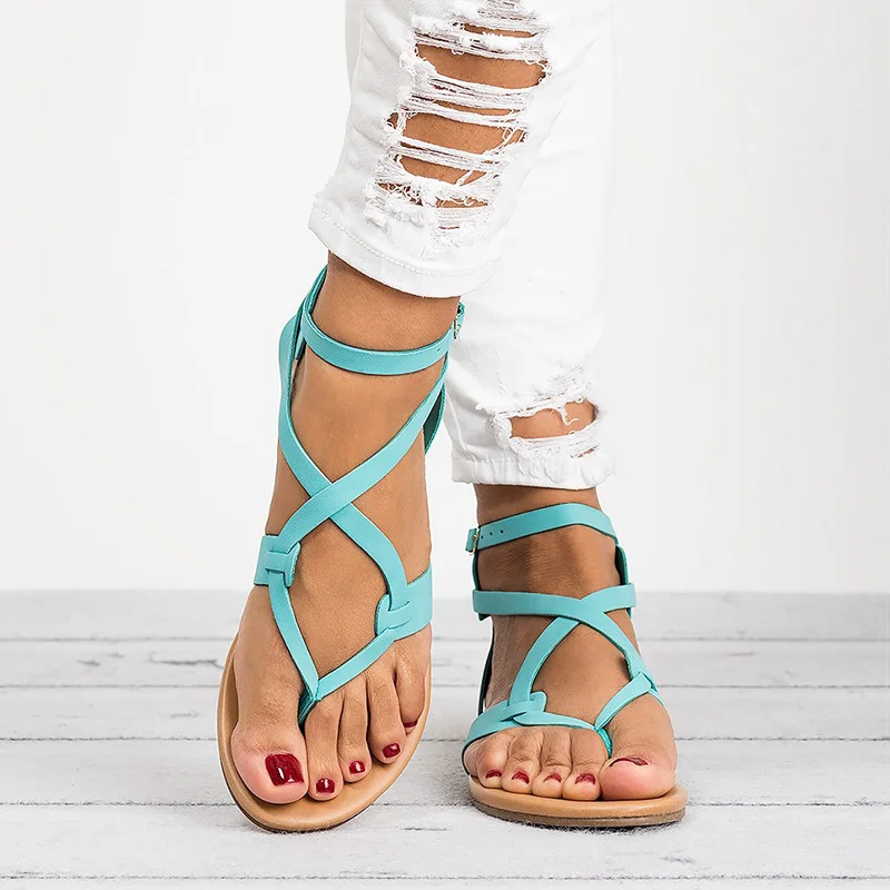 Женские босоножки на плоской подошве мягкие сандалии гладиаторы Размеры 35 43 лето