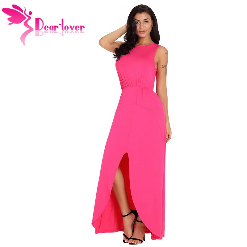 Dear Lover длинное платье Vestidos лето черный розовый с круглым вырезом спереди разрез