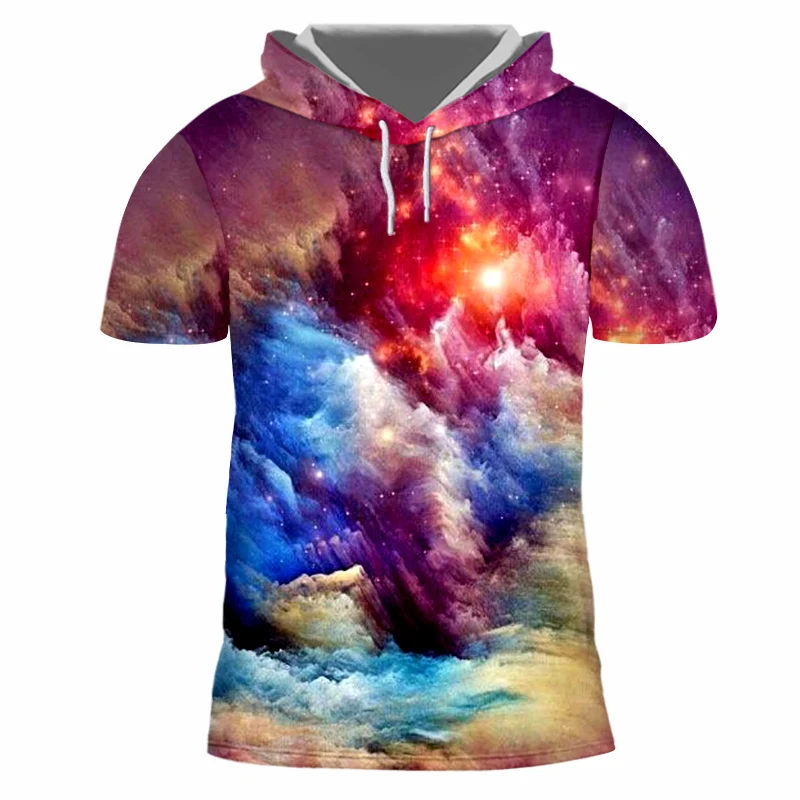 Повседневные мужские футболки UJWI с капюшоном 3d печать цветная Космическая
