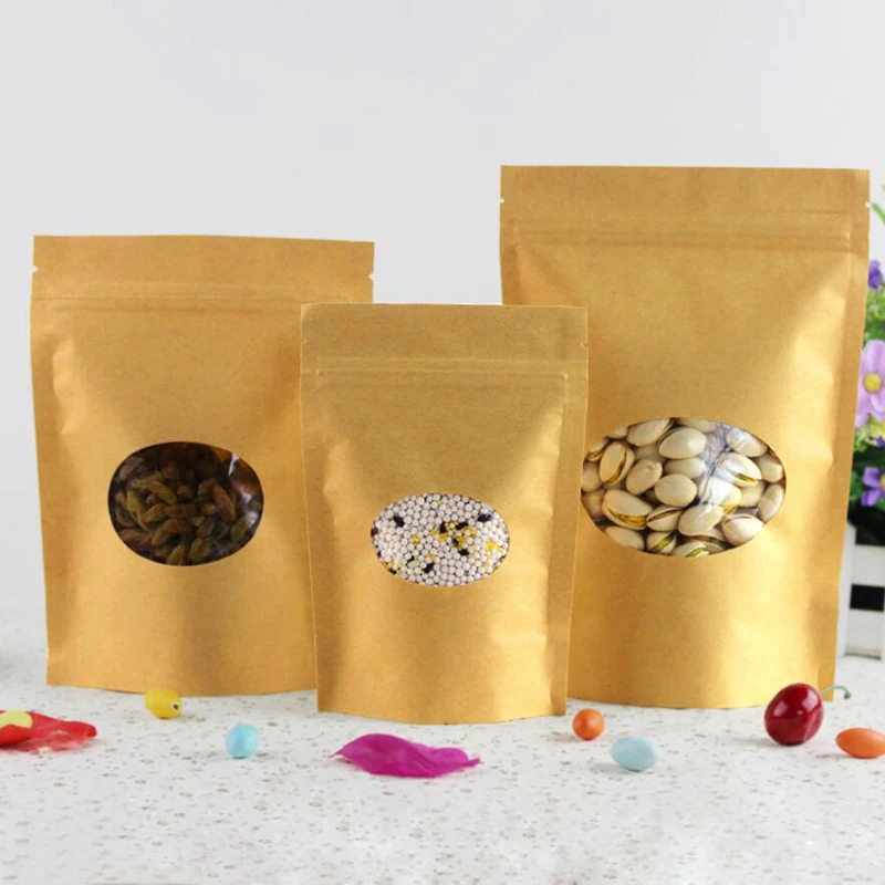 Пакеты для пищевых продуктов из крафт бумаги Многоразовые со стоячим замком и