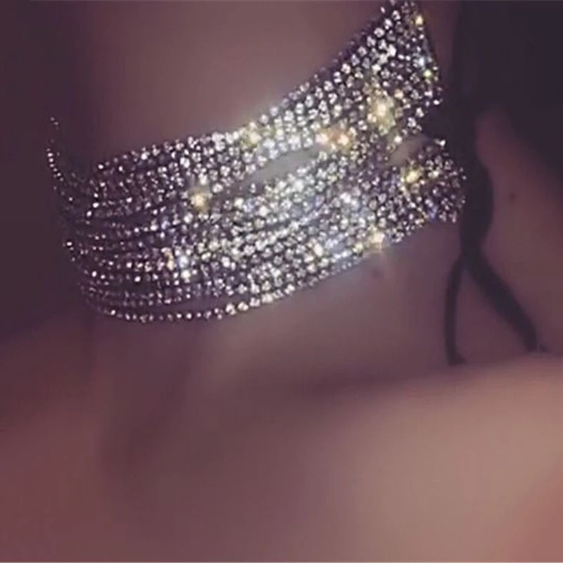 Многослойный чокер со стразами для женщин модное ожерелье с блестящим