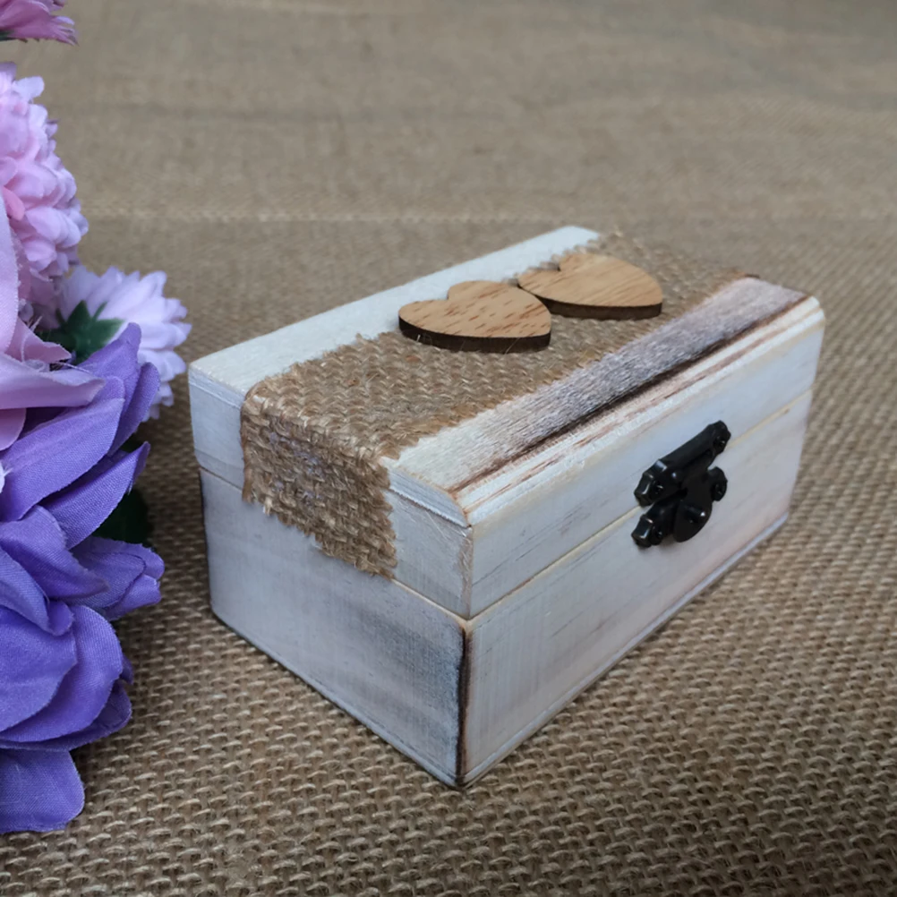 Деревянный двойной сердце любовь кольцо Box деревенское Обручение обручальное