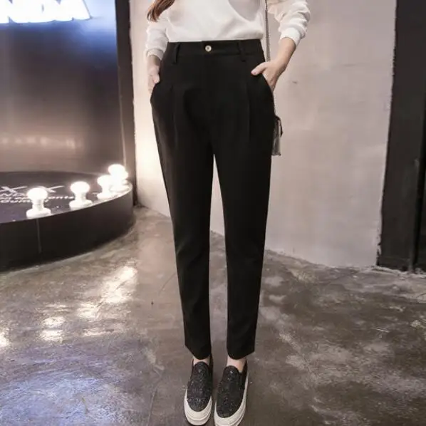 2019 New Vintage Warm Trousers for Women Black Slim Harem Pants Winter Female Capris Pantalon Femme S-2XL DV712 | Женская одежда