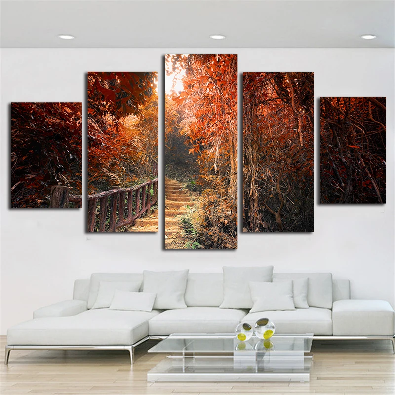 

5 Panel Modern Printed Maple leaf forest Painting Picture Cuadros Decoracion Paintings Canvas Wall Art For Living Room Unframed