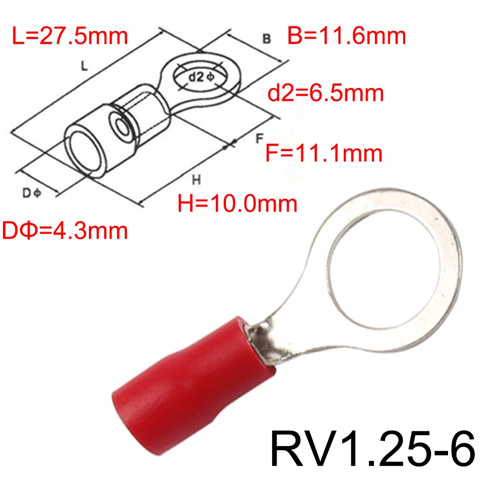 DIANQI Φ Red 22-16 AWG 0 5-1 5 мм2 изолированный кольцевой коннектор соединительный кабель
