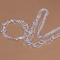 925 color silver solid lady wedding factory direct fashion european style chain bead necklaces bracelets women jewelry set