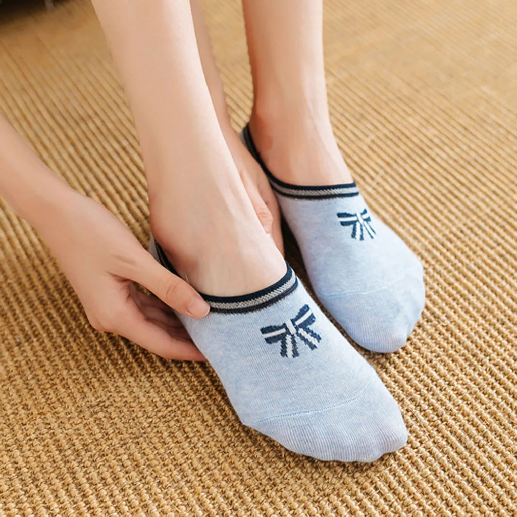 Женские нескользящие носки Ins Style Разноцветные с бантиком круглым вырезом