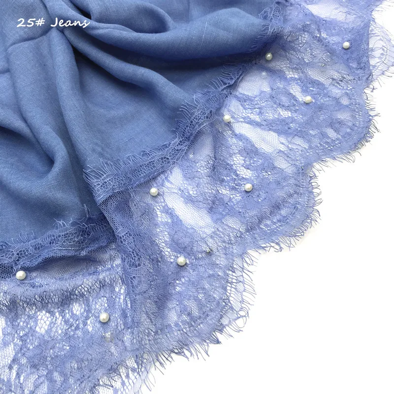 Горячая распродажа Роскошные 2 стороны кружева края жемчуг Простой сплошной шаль