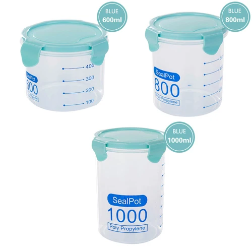 BLUE 3PCS Boxi 3Psc/набор диспенсер для зерновых прозрачных пластиковых банок и крышек, Герметичная канистра, кухонная сортировочная коробка для хранения продуктов, контейнер - Цвет: BLUE 3PCS