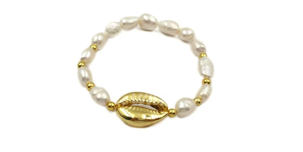 WT-B458 Cowrie& Pearl Браслет Ручной Работы Золотая или Золотая отделка подвеска с Каури с жемчугом Шарм женские ювелирные изделия с бриллиантами