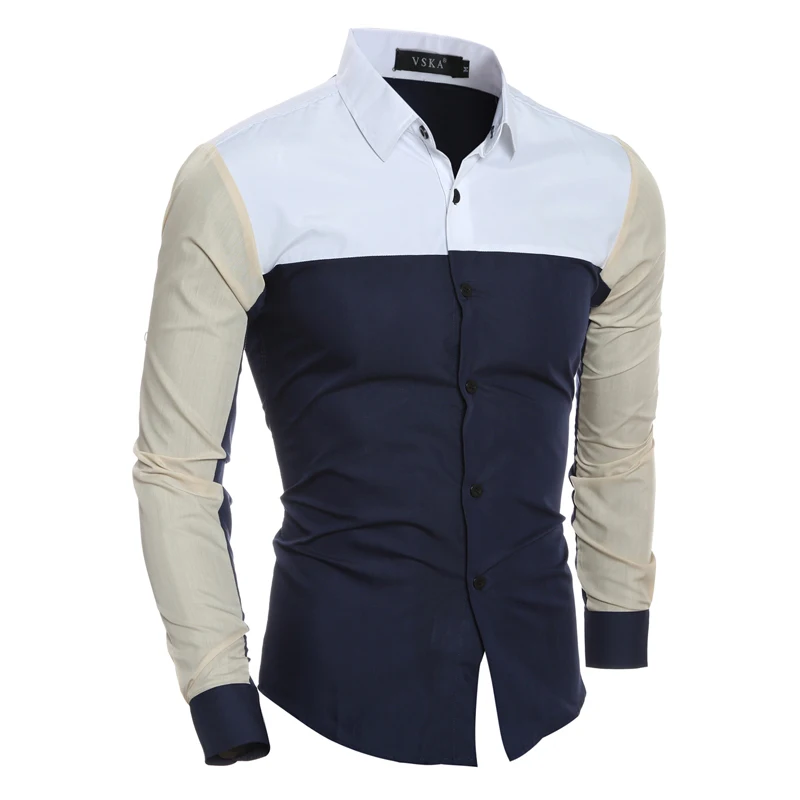 Новый дизайн мужские летние винтажные тонкие рубашки Лоскутные цвета с длинным