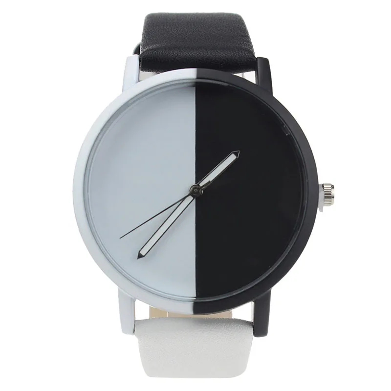Кварцевые Часы Женщины Простой Черный Белый Кожаный Дамы Популярные