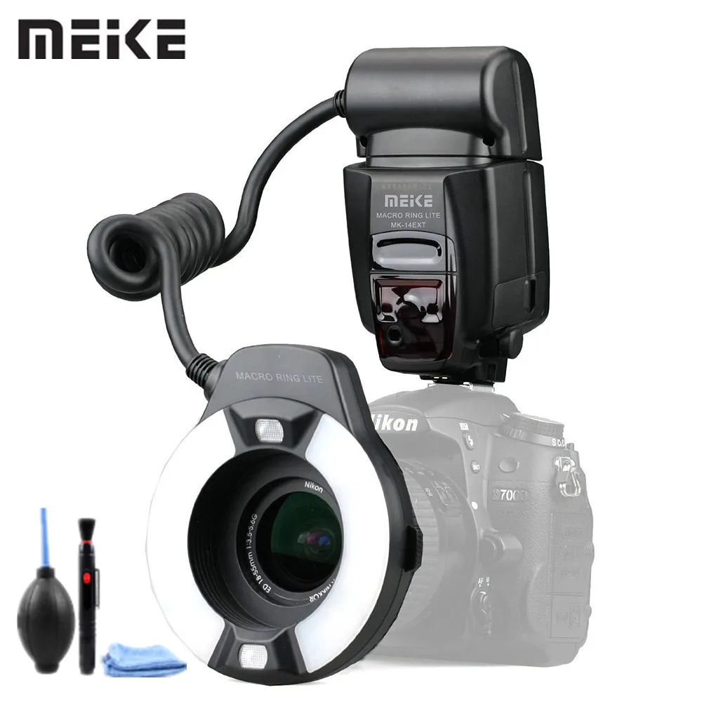 Кольцевая вспышка Meike для Nikon D7100 D7000 D5000 D5100 D3200 D3100 D3000 D800 D700 светодиодный фонарик с