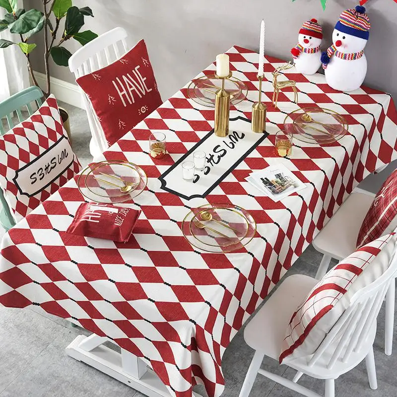 Christmas Cotton Tablecloth Wedding Decoration Red Cartoon Fashion Dinner Table Cloth - Цвет: Style 4