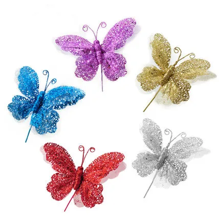

Christmas decorating supplies 20cm hollow butterfly decoration dusted with sequins Christmas tree cuttings butterfly pendant 12g