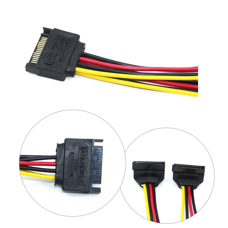 Удлинительный кабель 15pin Sata 1 2 порта s прямоугольный удлинитель с двумя штекерами