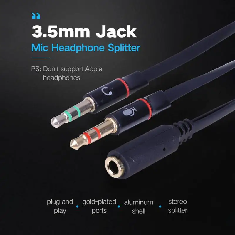 Универсальный сплиттер с адаптером для микрофона 3 5 мм Женский на 2 штекера аудио