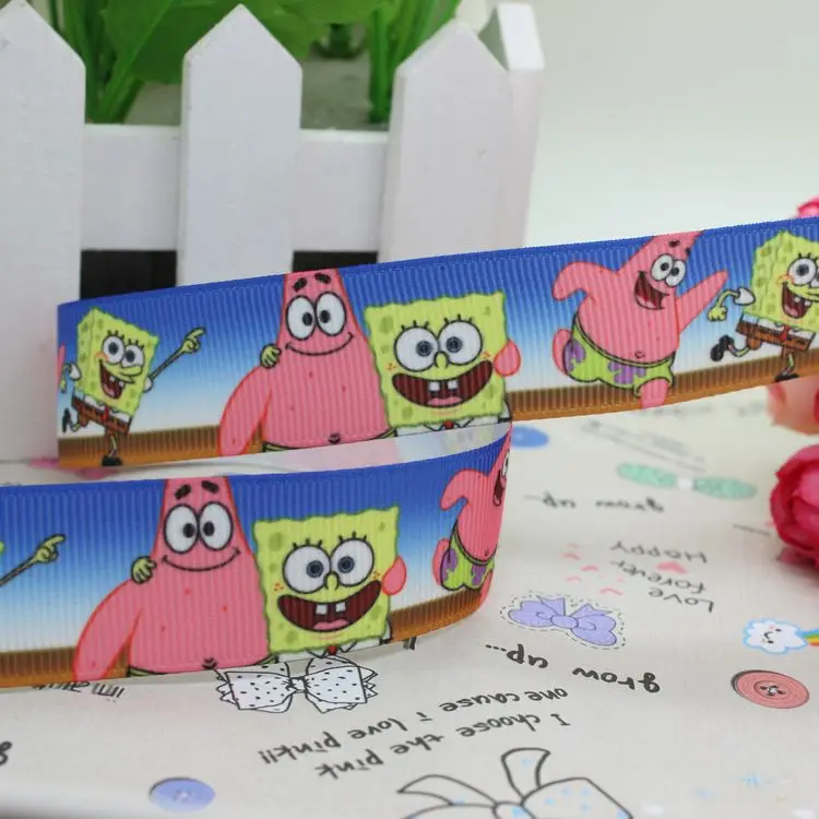 7/8 '' SpongeBob Алиса ПЭТ печатных Grosgrain ленты hairbow головные уборы украшение партии DIY OEM 22 мм D321