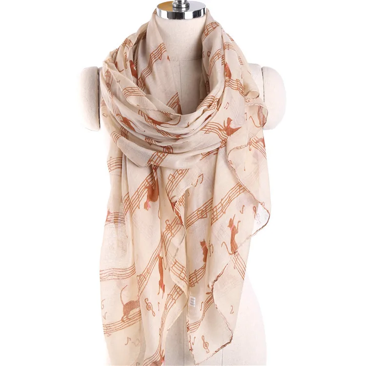 Бесплатная доставка Новый Весна Лето мультфильм музыка нотки Китти Вуаль Шарф