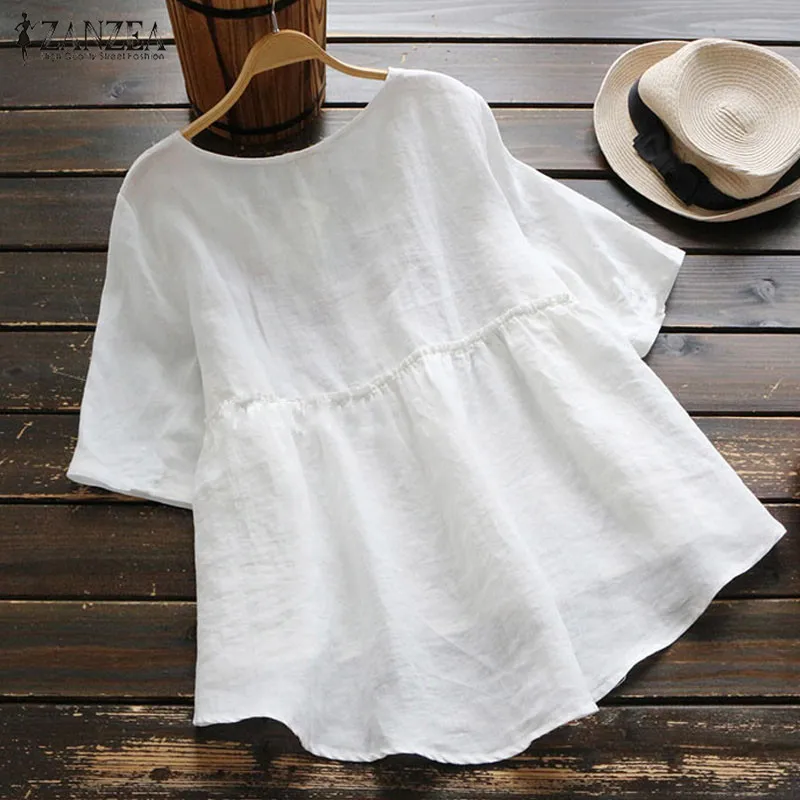 Летняя рубашка с коротким рукавом и V-образным вырезом Женская винтажная блузка