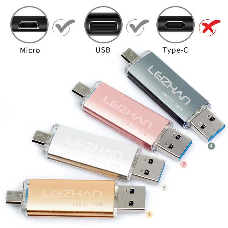 LEIZHAN Micro usb 3 0 Флешка 32 ГБ телефона Android Флеш накопитель 16 флэш памяти 64 Рамочка для
