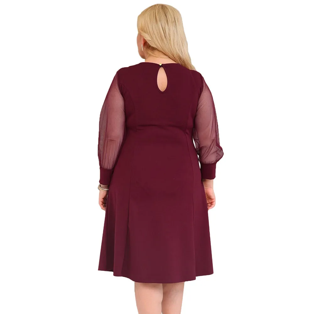 Women Dresses O neck Sequins 2018 Autumn Winter Plus Size Mesh Stitching Casual Dress Female Long Sleeve femme Clothing | Женская одежда