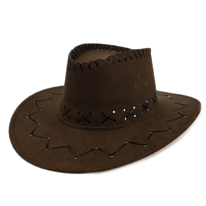 Coffee Kids Cowboy Ковбойские шапки для детей с полями Sombreros Mujer в Западном и американском стиле для мальчиков Sombrero Vaquero из искусственной замши с тремя завязками YY17164 - Цвет: Coffee Kids Cowboy