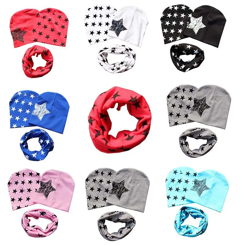 1 Set Cotton Baby Hat Scarf Kids Autumn Winter Children scarf-collar Boys Warm Beanies Star Print Infant Hats New | Детская одежда и