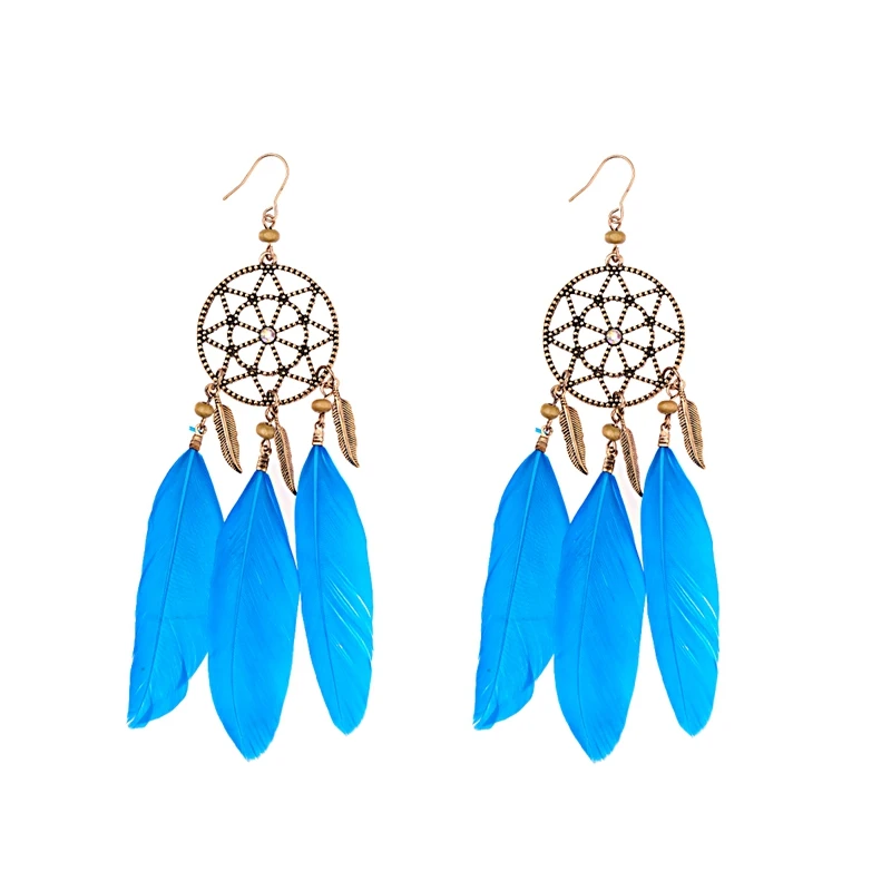 Amader, Розовое перо в стиле бохо, серьги для женщин, Brincos Bijoux, очаровательные Винтажные серьги в форме Ловец снов, листья, кисточки, висячие серьги HQE945