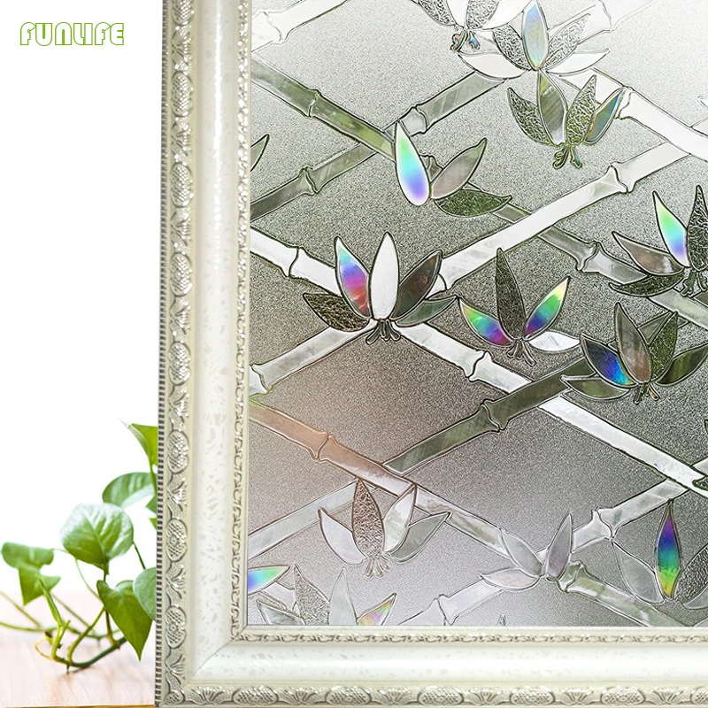 3D не клейкая декоративная пленка для стекол бамбук цветок конфиденциальности