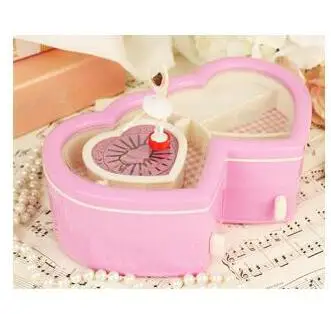 Pink Музыкальная шкатулка с двойным сердцем для Алисы, Классическая танцевальная балерина с коленом, чехол для драгоценностей, свадебный подарок, 1 шт - Цвет: Pink