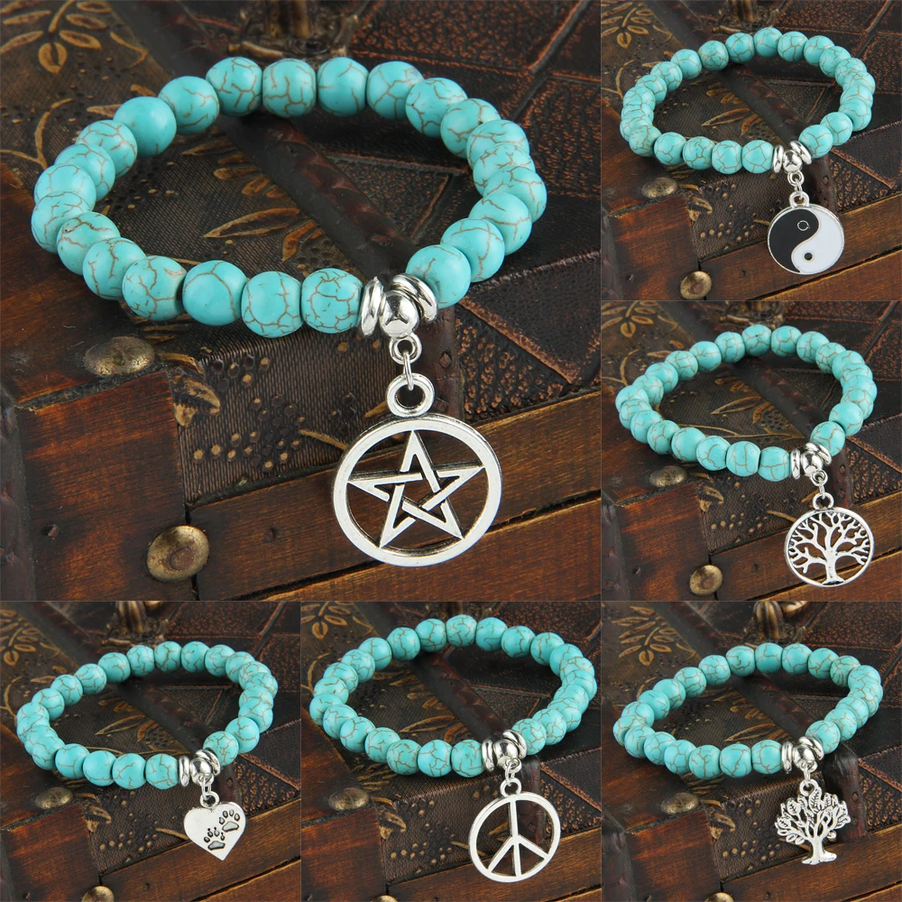 Bespmosp очаровательный браслет с голубыми бусинами Инь Ян крылья Ангела сердце