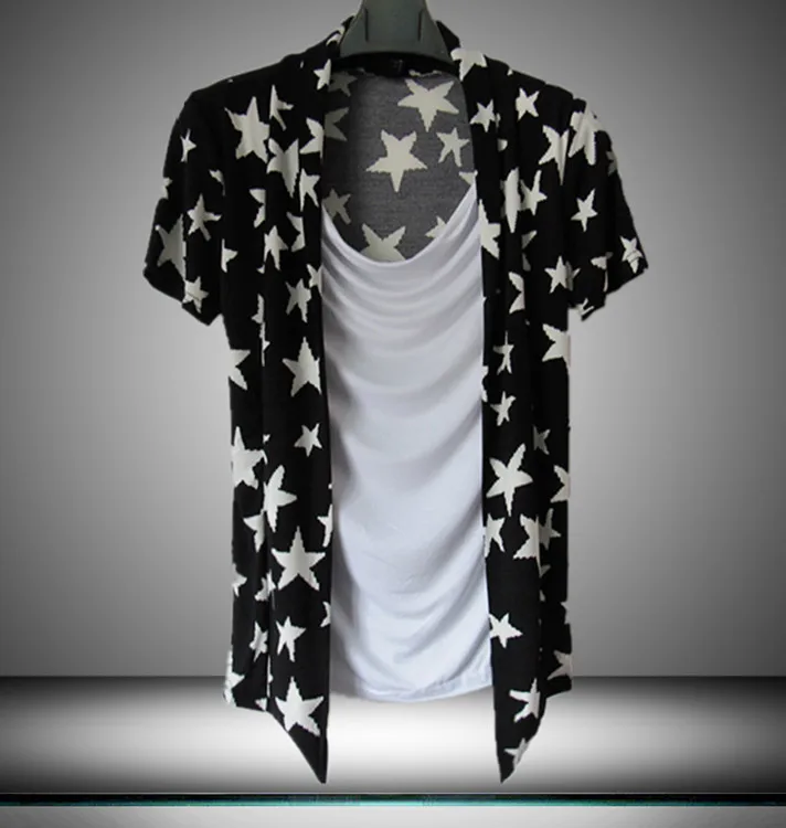 Новинка 2016 летние повседневные мужские футболки из двух частей с цветочным