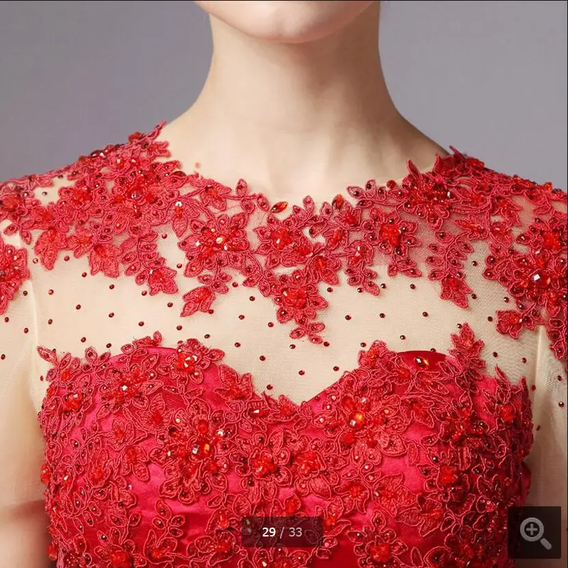 Бесплатная доставка недорогое Красное Кружевное атласное платье для выпускного