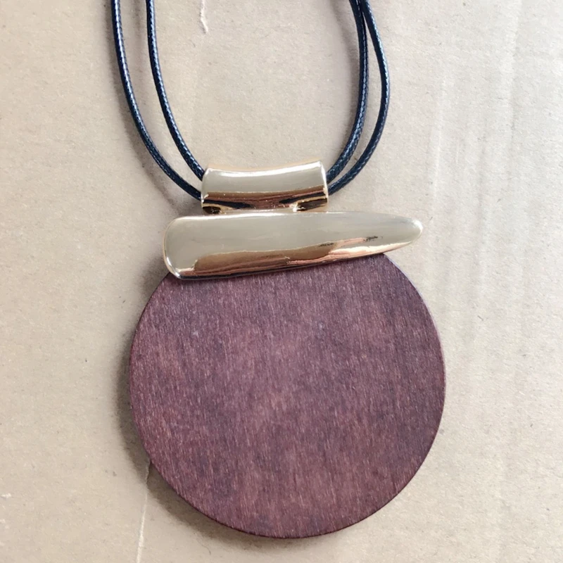 Двойная Черная веревка Круглый свитер деревянная подвеска для ожерелья